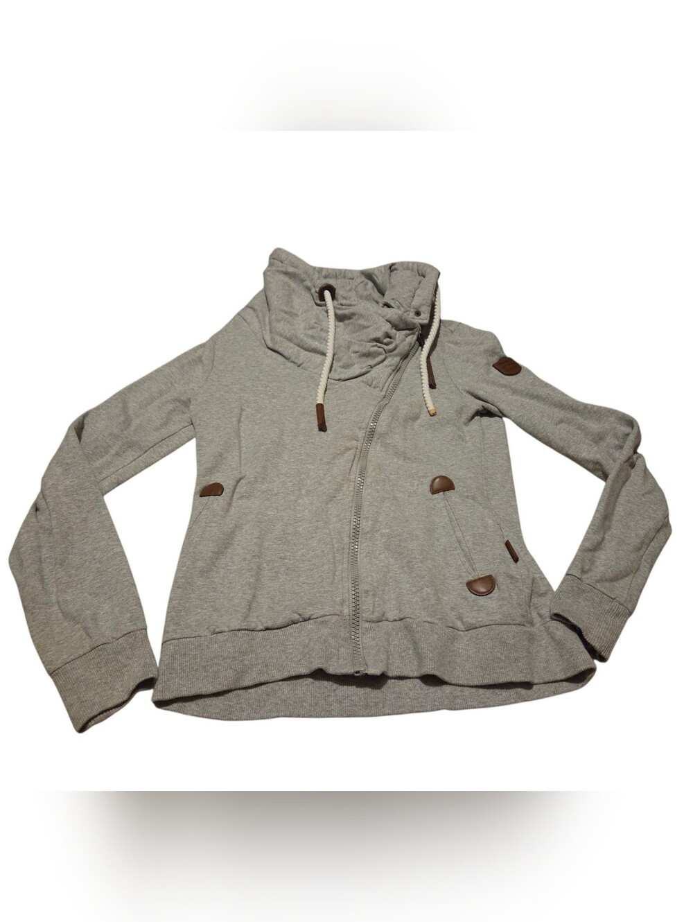 Women’s Wanakome Gray Hestia Asymmetrical Full-Zip Cowl Neck Jacket Small